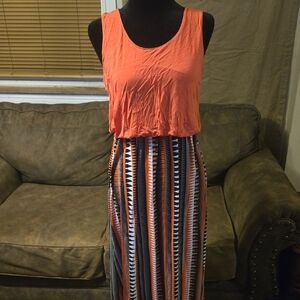 Bobbie Brooks Orange and Patterned Sleeveless Dress Size M